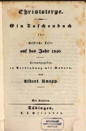 Christoterpe : ein Jahrbuch für d. dt. Haus. 1840, 1840