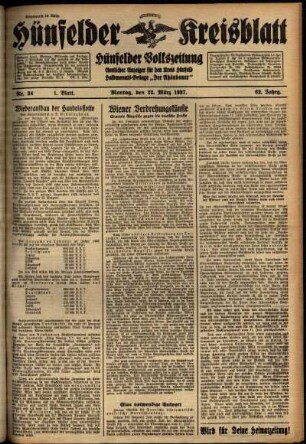Erste Ausgabe vom Montag, den 22. März 1937.