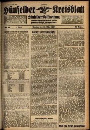 Erste Ausgabe vom Montag, den 22. März 1937.