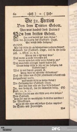 Die 31. Lection Von dem Dritten Gebott.