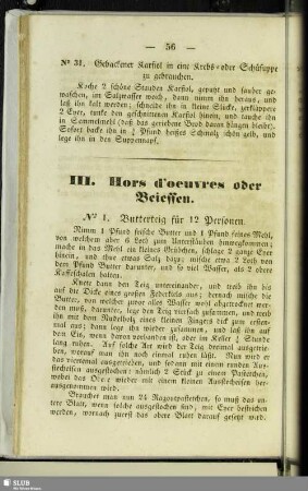 III. Hors d'oeuvres oder Beiessen