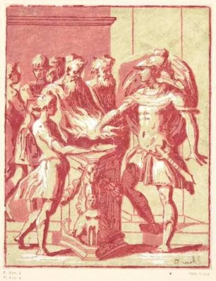 Gaius Mucius Scaevola streckt seine rechte Hand in die Flammen