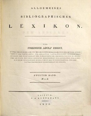 Allgemeines bibliographisches Lexikon, 2. M - Z