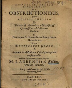 Disputatio Medica Inauguralis De Obstructionibus