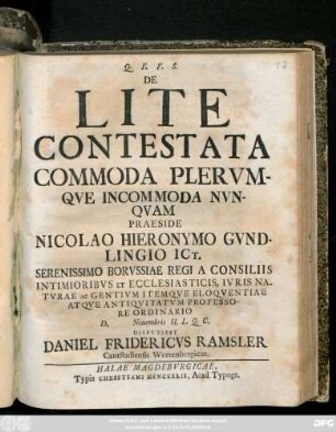 De Lite Contestata Commoda Plervmqve Incommoda Nvnqvam