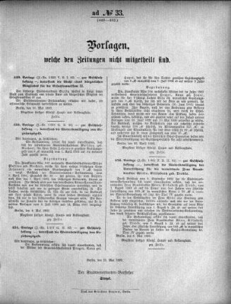 Anlage: ad No.33 (449-452), Vorlagen, welche den Zeitungen nicht mitgeteilt sind