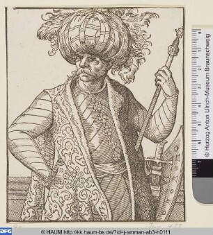 Stehender Orientale mit Szepter und Schild, Brustbild