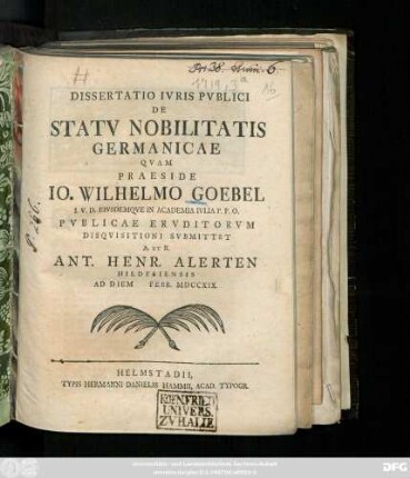 Dissertatio Ivris Pvblici De Statv Nobilitatis Germanicae