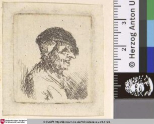 [Kleine Büste eines fröhlichen Bauern; Bust of a laughing peasant; Paysan avec une petite toque noire]