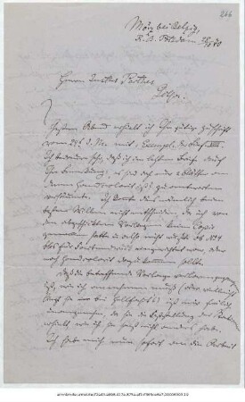 Brief von Reinhold Grundemann an Justus Perthes' Geographische Anstalt  : Mörz bei Belzig, 28.10.1870