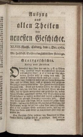 XLVIII. Nachl. Coburg, den 1. Dec. 1762.