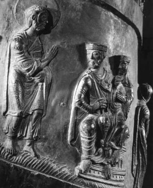 Herodes mit Herodias, Bernwardsäule, Dom zu Hildesheim
