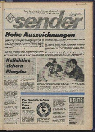 Betriebszeitung 'WF-Sender', Nr.33/1977 (1. Oktoberausgabe 1977)