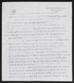 Brief von Thomas Barclay an Margarete Hauptmann