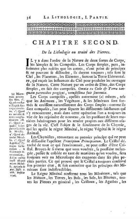Chapitre Second. De la Lithologie ou traité des Pierres