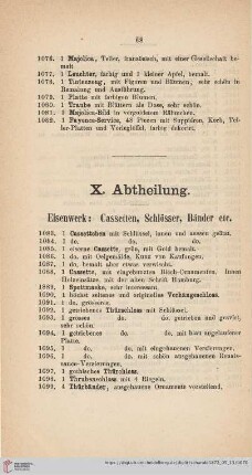 X. Abtheilung. Eisenwerk: Cassetten, Schlösser, Bänder etc. (Nr. 1083 - 1125)