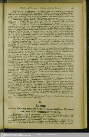 M. Auszug aus den Bedingungen für die Lieferung elektrischen Stromes aus dem Elektrizitätswerk Freiberg