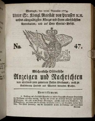 No. 47. Montags, den 21ten November 1774