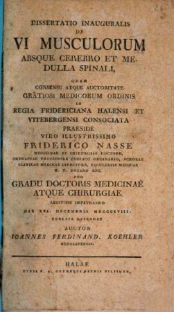 Diss. inaug. de vi musculorum absque cerebro et medulla spinali