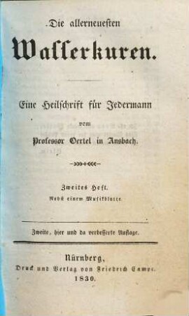 Die allerneuesten Wasserkuren : ein Heilschriftchen für Jedermann, 2