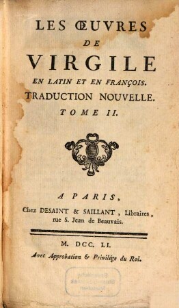 Les Oeuvres De Virgile : En Latin Et En François. Traduction Nouvelle. 2