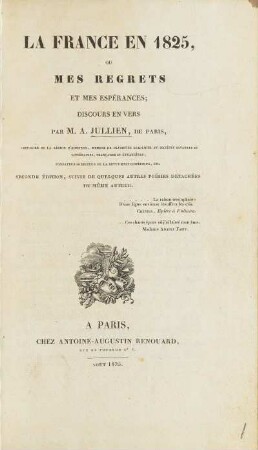 La France En 1825, Ou Mes Regrets Et Mes Espérances