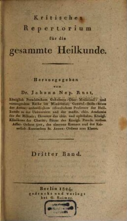 Kritisches Repertorium für die gesammte Heilkunde. 3. 1824