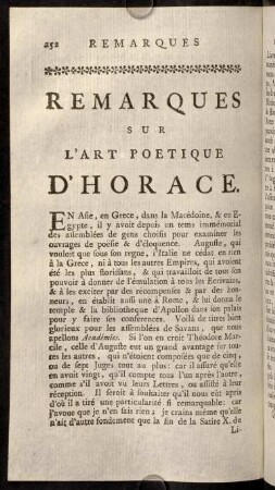 252-451, Remarques Sur L'Art Poetique d'Horace.