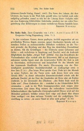 512 [Rezension] Löhr, Aemiliana, Des Endes Ende