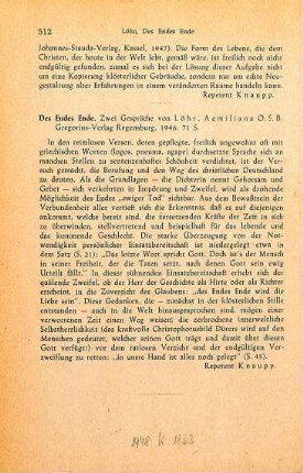 512 [Rezension] Löhr, Aemiliana, Des Endes Ende