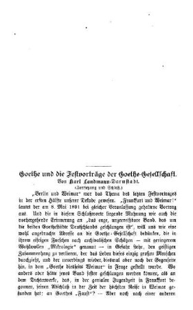Goethe und die Festvorträge der Goethe-Gesellschaft
