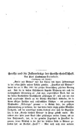 Goethe und die Festvorträge der Goethe-Gesellschaft
