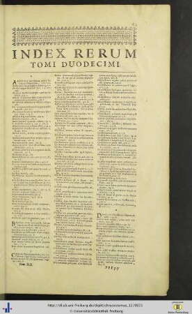 Index rerum tomi duodecimi.