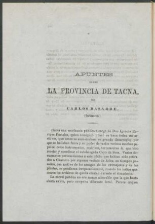 Apuntes sobre la provincia de Tacna. - (Continuación.)