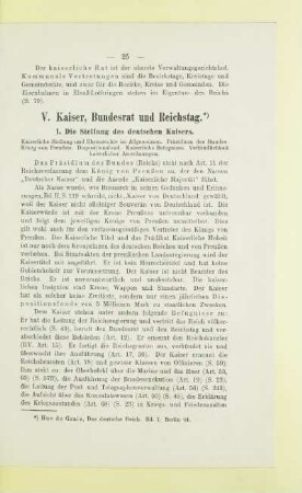 V. Kaiser, Bundesrat und Reichstag