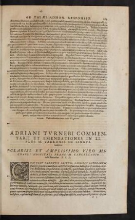 Adriani Turnebi Commentarii Et Emendationes In Libros M. Varronis De Lingua Latina.