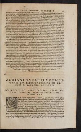 Adriani Turnebi Commentarii Et Emendationes In Libros M. Varronis De Lingua Latina.