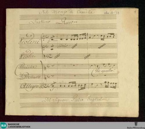 Il Trionfo di Camilla. Excerpts - Don Mus.Ms. 572 : S (2), orch