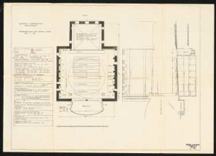 Großherzogliches Hoftheater, Darmstadt: Bühnengrundriss und Bühnenlängsschnitt 1:100