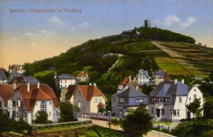 Postkartenalbum mit Motiven von Durlach. "Durlach - Uhlandstraße mit Turmberg"