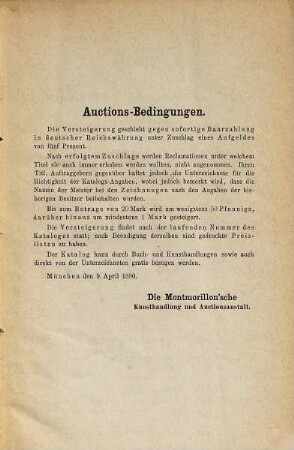 Kunstauctions-Cataloge der Montmorillon'schen Kunsthandlung und Auctionsanstalt (Joseph Maillinger). [10.] 1880, 10. Mai