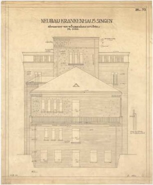 Billing, Hermann; Singen; Krankenhaus - Wöchnerinnenflügel, Rückfassade (Ansicht)
