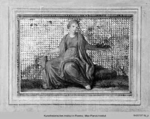 Decken- und Wanddekoration : Wanddekoration mit Allegorien und Tugenden : Sockeldekor weiblicher Figur