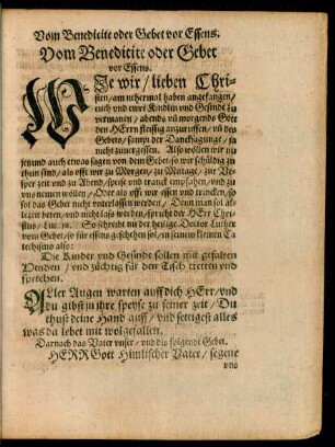 Vom Benedicite oder Gebet vor Essens.
