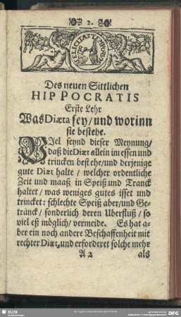 Erste Lehr Was Diaeta sey, und worinn sie bestehe