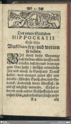 Erste Lehr Was Diaeta sey, und worinn sie bestehe
