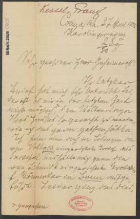 Brief an Ludwig Strecker  an B. Schott's Söhne : 27.04.1903