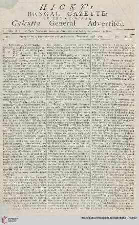 49: Hicky's Bengal gazette, or The original Calcutta general advertiser