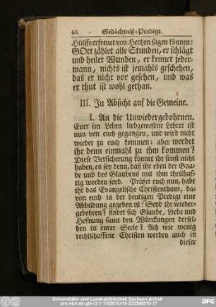 III. In Absicht auf die Gemeine.