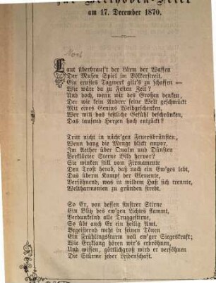 Prolog zur Beethoven-Feier am 17. December 1870